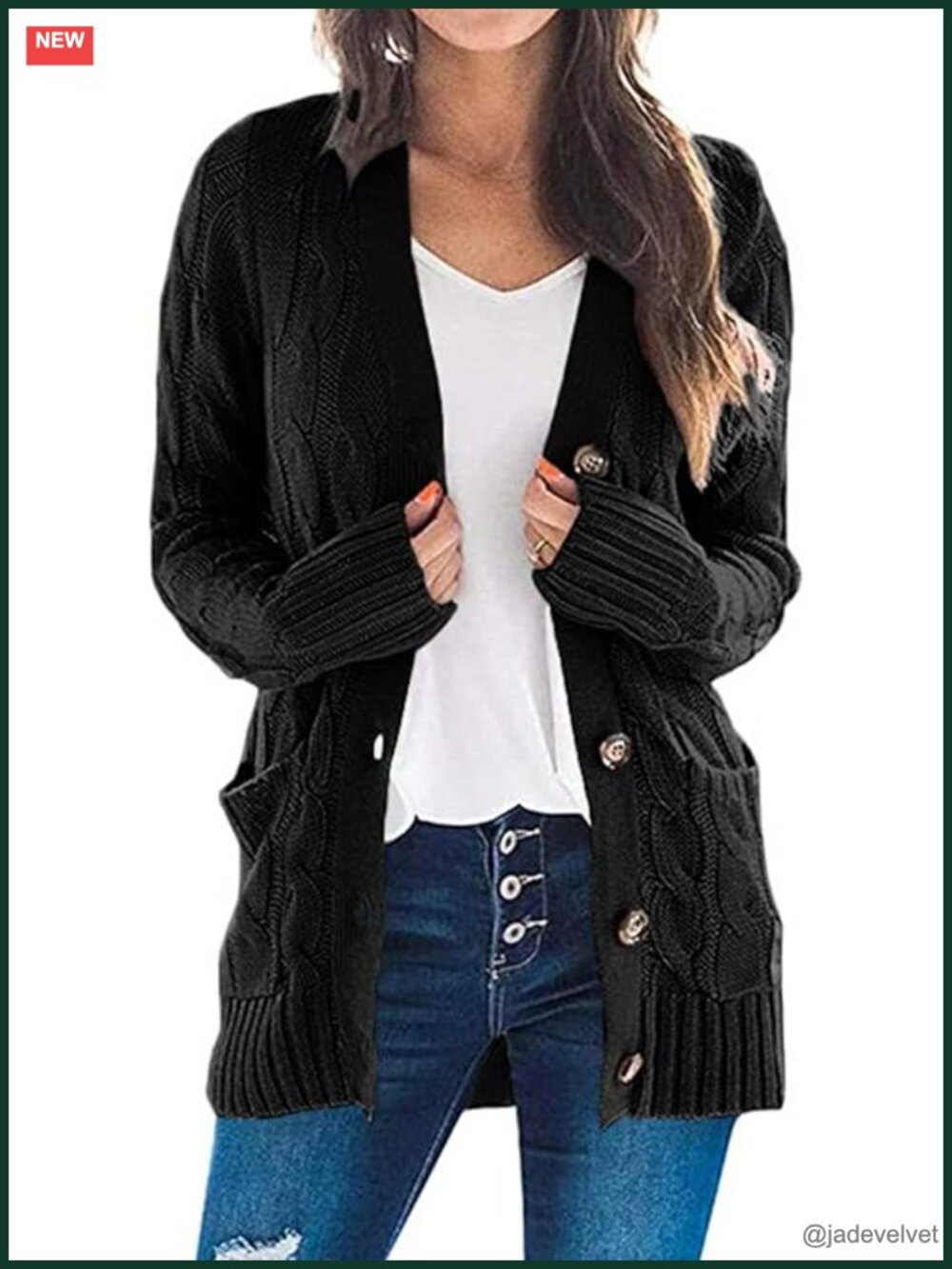Open Front Cable Knit Chunky Cardigan Sweater Button Down Long Sleeve